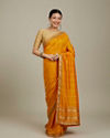 Mustard Yellow Linear Patterned Bandhani Saree with Rhinestone Work